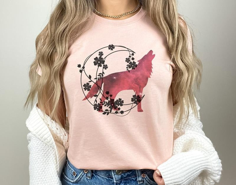 Floral Moon Wolf Howling Wolf Floral Wolf Wolf Lover Animal Lover Top Mystical Wolf Wolf Girl Wolf Dad Mom T-Shirts, Hoodie, Sweatshirt - T-Shirt, Sweatshirt, Hoodie