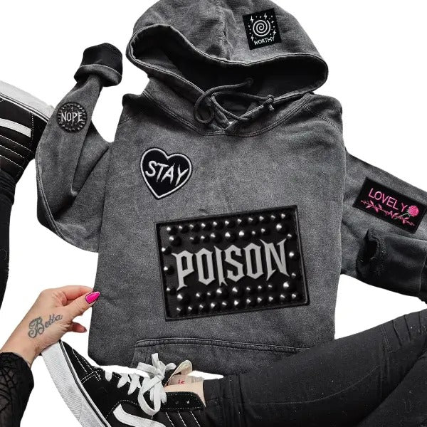 Faux Patch "Poison Stay Worthy Nope" Goth Inspired Menswear & Womenswear Mental Health Unique Gothic Streetwear T-Shirts, Hoodie, Sweatshirt - T-Shirt, Sweatshirt, Hoodie