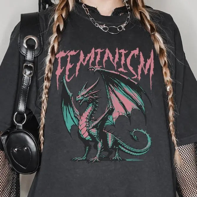 Feminism Dragon Fantasy Death Metal Feminist Feminist Retro Empowerment Vintage Dragon Shirt Meme T-Shirts, Hoodie, Sweatshirt - T-Shirt, Sweatshirt, Hoodie