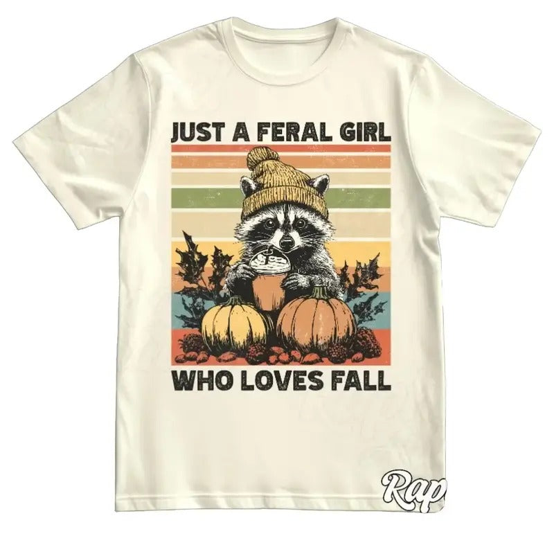 Feral Girl Fall Vintage Shirt Retro 90s Halloween Pumpkin Spice Coffee Thanksgiving Cotton Womenswear T-Shirts, Hoodie, Sweatshirt - T-Shirt, Sweatshirt, Hoodie