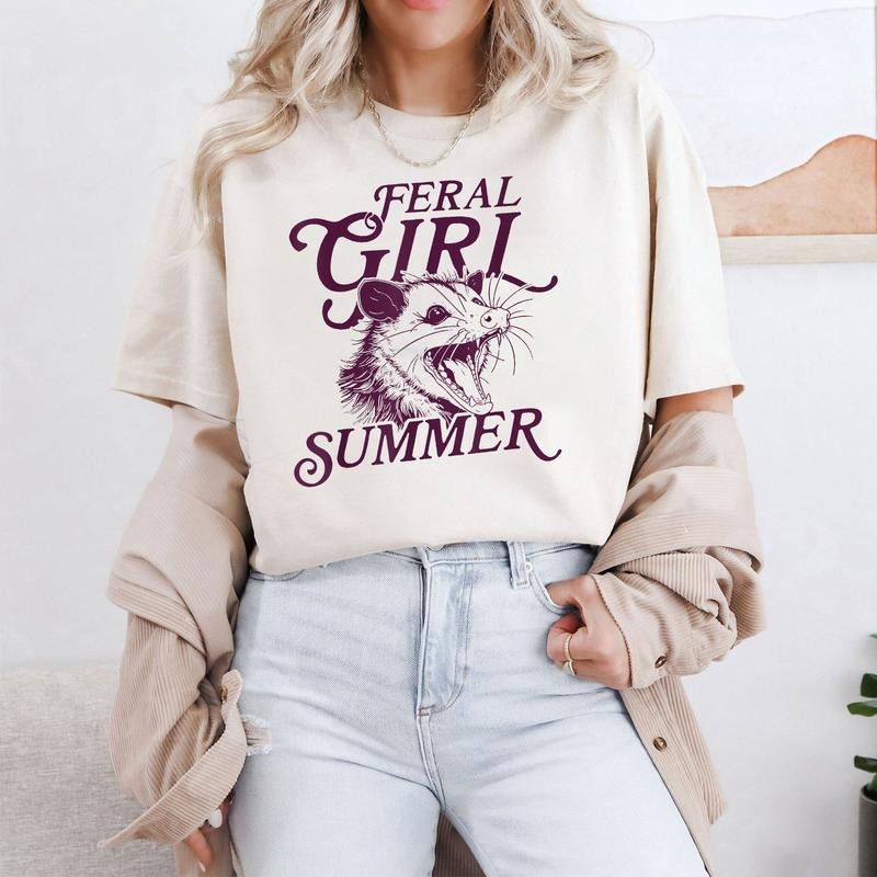 Feral Girl Summer Opossum Shirt Vintage Opossum Feral Girl Shirt Funny Opossum Feral Girl Summer Shirt Girl T-Shirts, Hoodie, Sweatshirt - T-Shirt, Sweatshirt, Hoodie