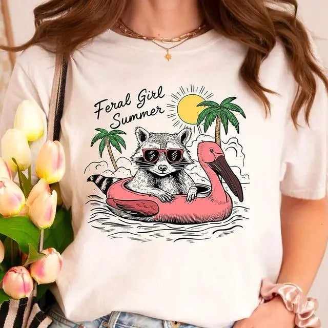 Feral Girl Summer Raccoon Shirt Funny Meme Raccoon Funny Raccoon Feral Summer Shirt Cowgirl Shirt Classic Cotton Print All Sizes T-Shirts, Hoodie, Sweatshirt - T-Shirt, Sweatshirt, Hoodie