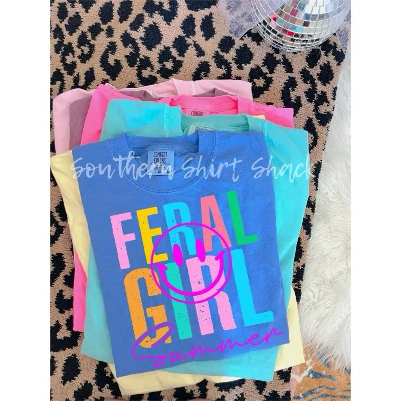 Feral Girl Summer Flo Blue Comfort Colors Top T-Shirts, Hoodie, Sweatshirt - T-Shirt, Sweatshirt, Hoodie
