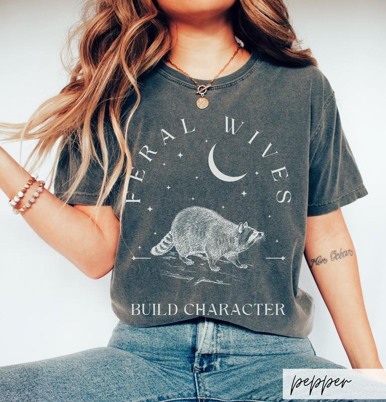 Feral Wives Build Character Shirt Raccoon Lover New Wife Shirt Vintage Raccoon Art Crescent Moon Whimsigoth Bride T-Shirts, Hoodie, Sweatshirt - T-Shirt, Sweatshirt, Hoodie