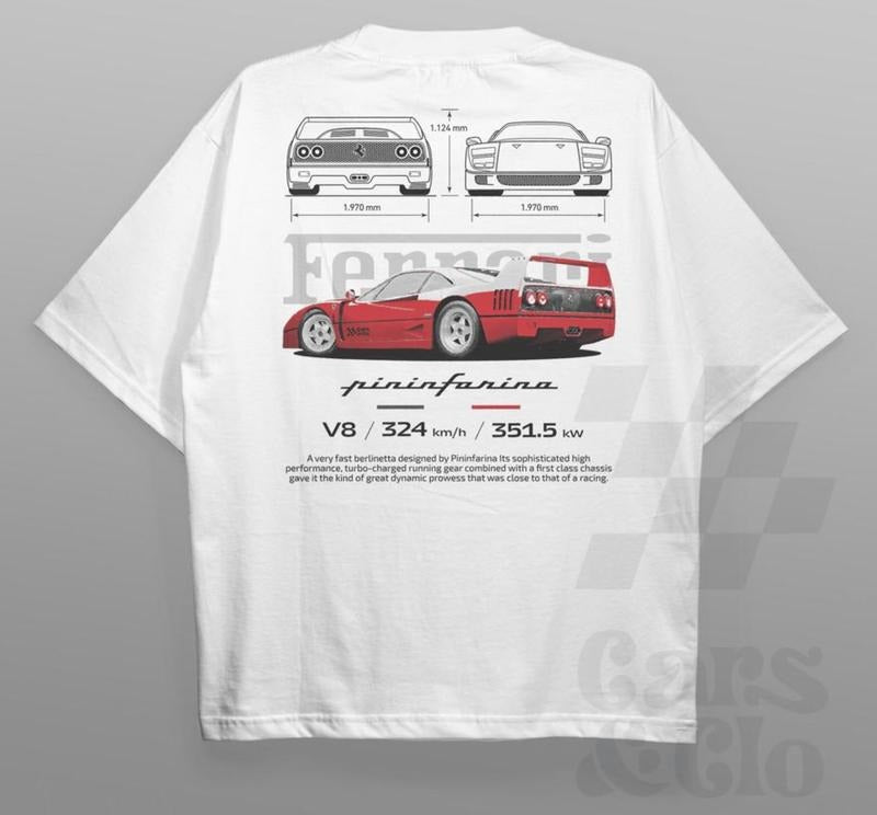Ferrari F40 Pininfarina Ferrari F40 Blueprint Ferrari F40 Vintage Shirt Menswear Top Underwear Streetwear Red Round Neck Tropical Operator Casual T-Shirts, Hoodie, Sweatshirt - T-Shirt, Sweatshirt, Hoodie