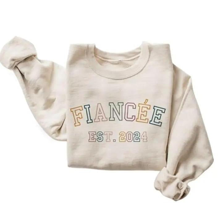 Fiancee Newly Engaged Engagement Party Proposal Announcement Cotton Fabric T-Shirts, Hoodie, Sweatshirt - T-Shirt, Sweatshirt, Hoodie