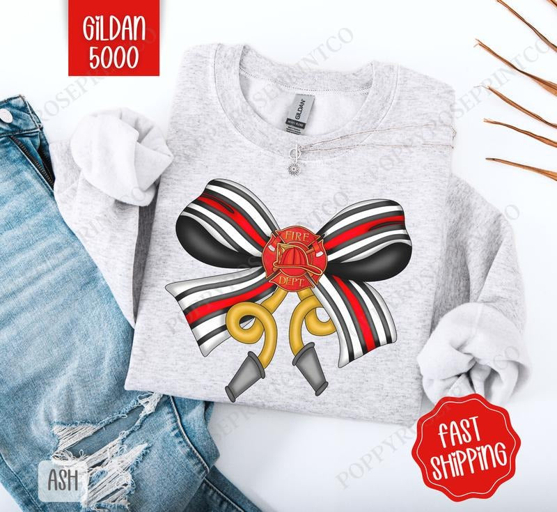 Firefighter Coquette Bow Bow Cute T-Shirts, Hoodie, Sweatshirt - T-Shirt, Sweatshirt, Hoodie