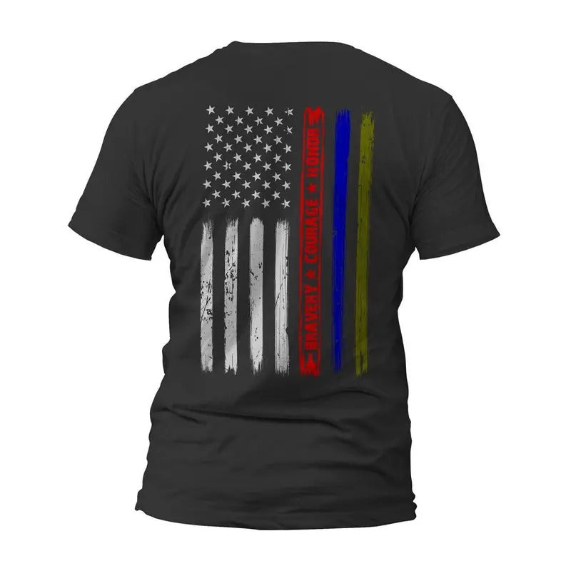 Firefighter Police Army Bravery Courage Honor Thin Red Blue Green Vertical Flag T-Shirts, Hoodie, Sweatshirt - T-Shirt, Sweatshirt, Hoodie