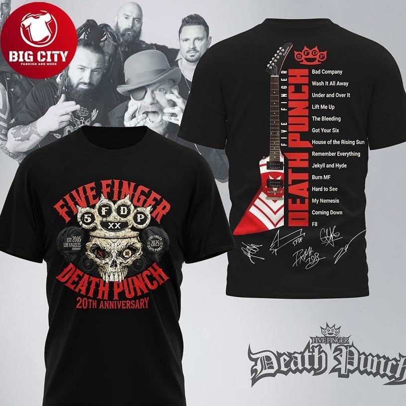 Five Finger Death Punch Celebrate 20th Anniversary 2005-2025 Two Sided Shirt Unisex T-shirt, Sweatshirt, Hoodie, Long Sleeve Tee - T-Shirt, Sweatshirt, Hoodie