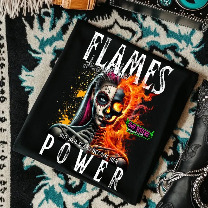 Flames Shaped Her But Her Scars Became Her Power Black Mineral Wash Punk Alt Grunge Goth Skeleton T-Shirts, Hoodie, Sweatshirt - T-Shirt, Sweatshirt, Hoodie