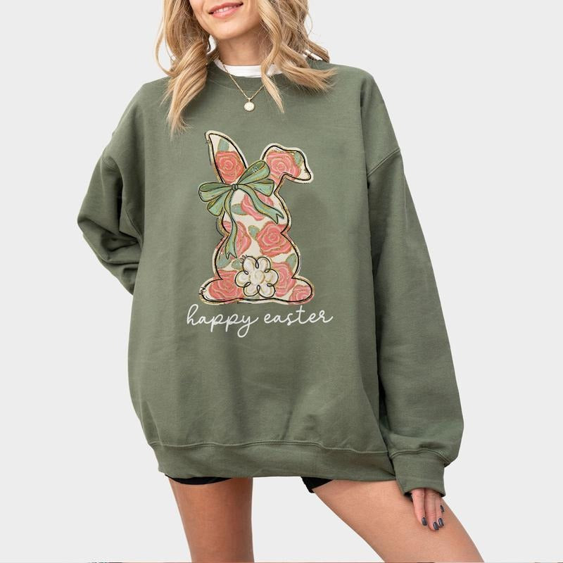 Floral Bunny Easter Shirt Vintage Bunny Happy Easter Shirt Spring Rabbit Cute Easter T-Shirts, Hoodie, Sweatshirt - T-Shirt, Sweatshirt, Hoodie