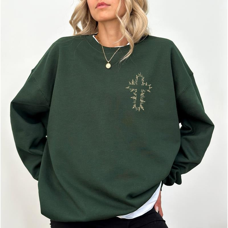 Floral Cross Faith Based Christian Christian Religious Tops Jesus Thanksgiving Her Comfy Long Sleeve Tops Casual Womenswear T-Shirts, Hoodie, Sweatshirt - T-Shirt, Sweatshirt, Hoodie
