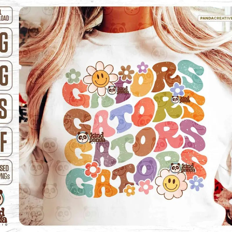 Floral Gators Svg Png Retro College Game Day Shirt Groovy American Football Sublimation Distressed Baseball Mascot Dtf Dtg T-Shirts, Hoodie, Sweatshirt - T-Shirt, Sweatshirt, Hoodie