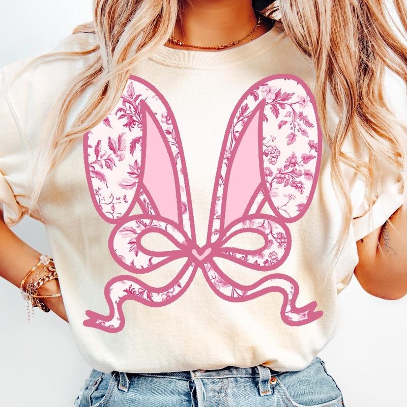 Floral Pink Toile Chinoiserie Bunny Bunny Coquette Bow Easter Easter Coquette Spring Bunny Ears T-Shirts, Hoodie, Sweatshirt - T-Shirt, Sweatshirt, Hoodie