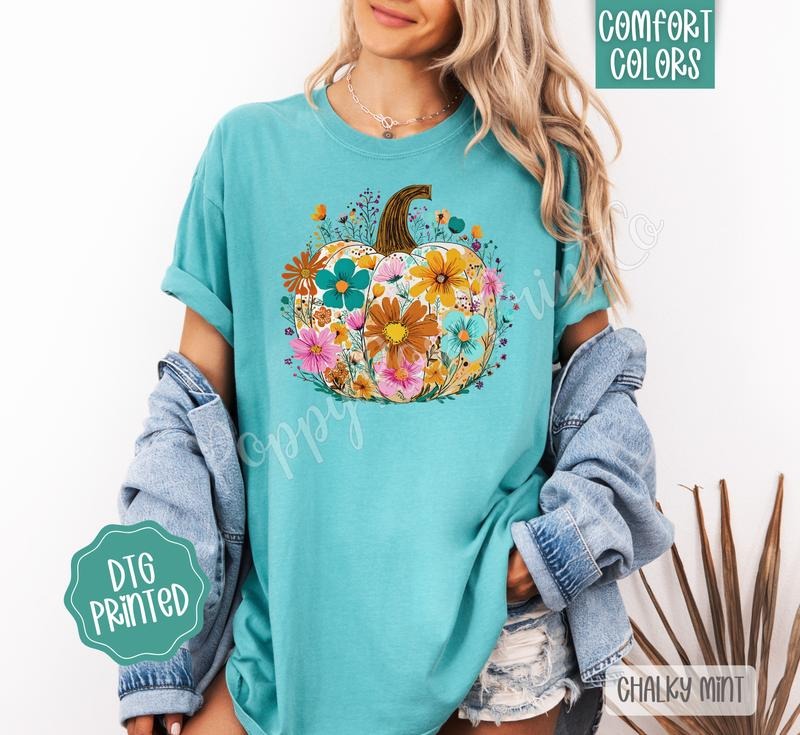 Floral Pumpkin Shirt Comfort Colors Autumn T-Shirts, Hoodie, Sweatshirt - T-Shirt, Sweatshirt, Hoodie
