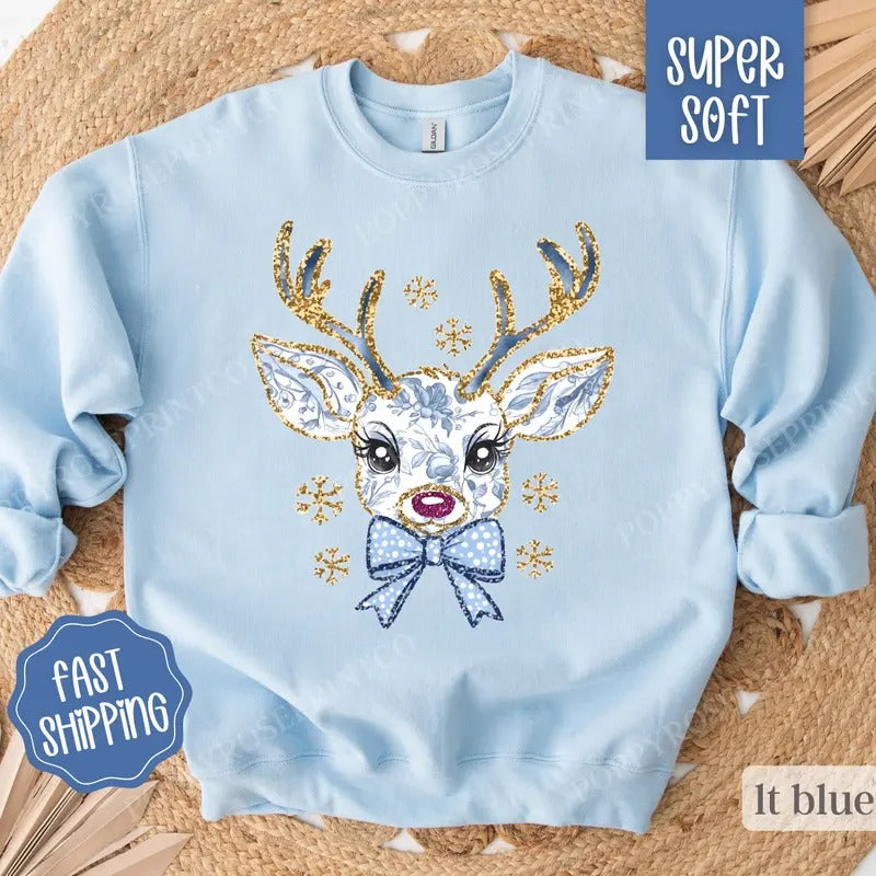 Floral Reindeer Blue Floral T-Shirts, Hoodie, Sweatshirt - T-Shirt, Sweatshirt, Hoodie