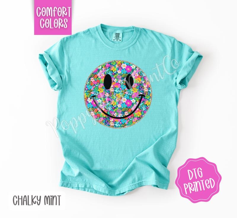Floral Smiley Comfort Colors Shirt Cute Summer Flower Her T-Shirts, Hoodie, Sweatshirt - T-Shirt, Sweatshirt, Hoodie