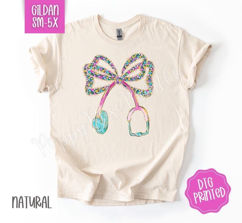 Floral Stethoscope Bow Gildan Shirt Cute Nurse Her T-Shirts, Hoodie, Sweatshirt - T-Shirt, Sweatshirt, Hoodie