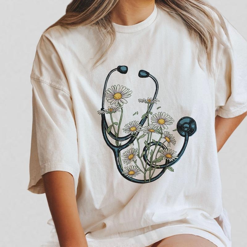 Floral Stethoscope Nurse Stethoscope Shirts Shirt Nurse Comfort Color Nurse Shirts Nurse Daisy Flower Stethoscope Shirts Doctor Nurse Nursing School Shirt Nurse Graduation Shirt Tops Breathable T-Shirts, Hoodie, Sweatshirt - T-Shirt, Sweatshirt, Hoodie