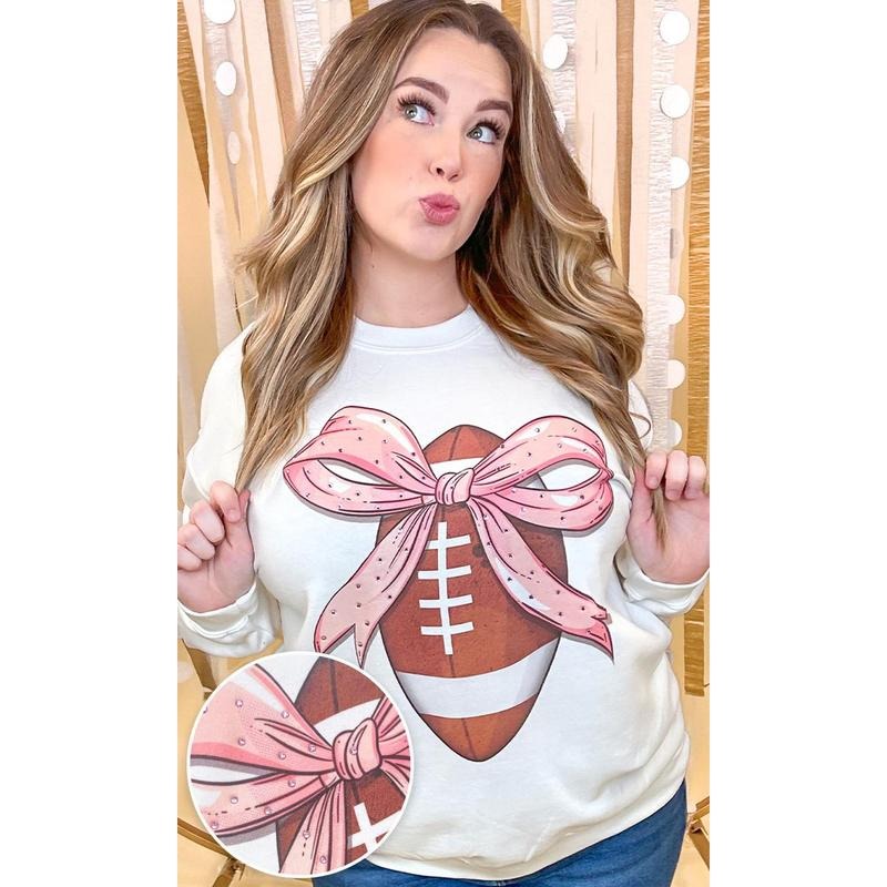Football Pink Bow Rhinestone T-Shirts, Hoodie, Sweatshirt - T-Shirt, Sweatshirt, Hoodie