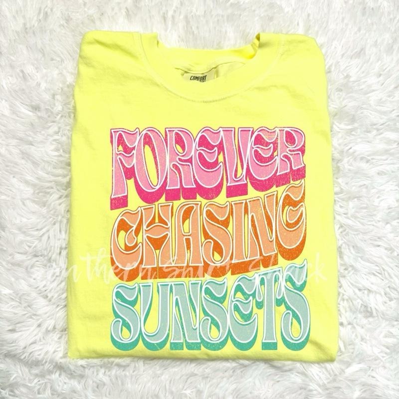 Forever Chasing Sunsets Neon Yellow Comfort Colors Summer T-Shirts, Hoodie, Sweatshirt - T-Shirt, Sweatshirt, Hoodie