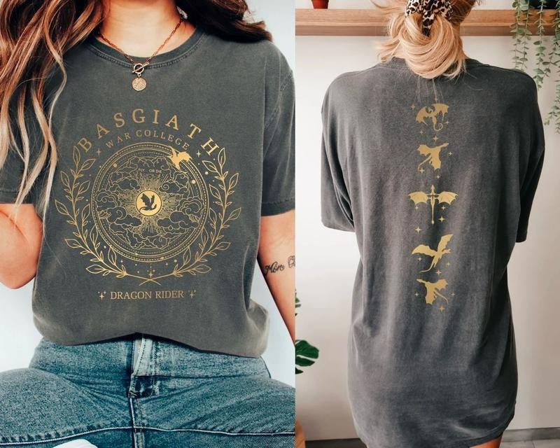 Fourth Wing Double Sided Shirt Basgiath War College Fourth Wing Dragon Rider Shirt Bookish Basgiath Gold T-Shirts, Hoodie, Sweatshirt - T-Shirt, Sweatshirt, Hoodie