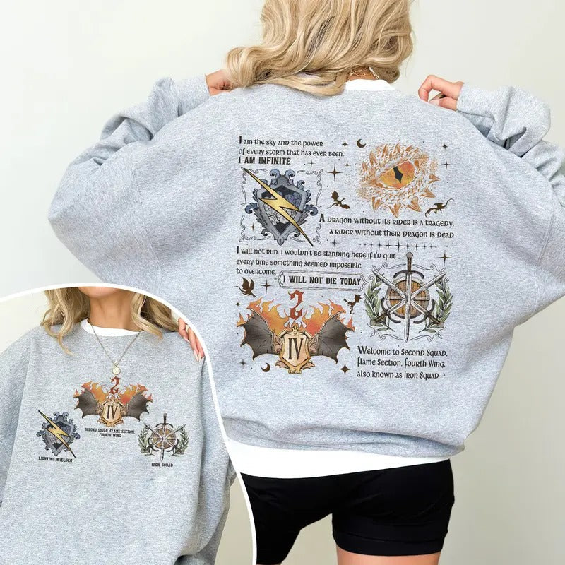 Fourth Wing Iron Squad Two Sided Onyx Storm Brave Dark Fourth Wing Badges Bookish Dragon Riders Fan T-Shirts, Hoodie, Sweatshirt - T-Shirt, Sweatshirt, Hoodie