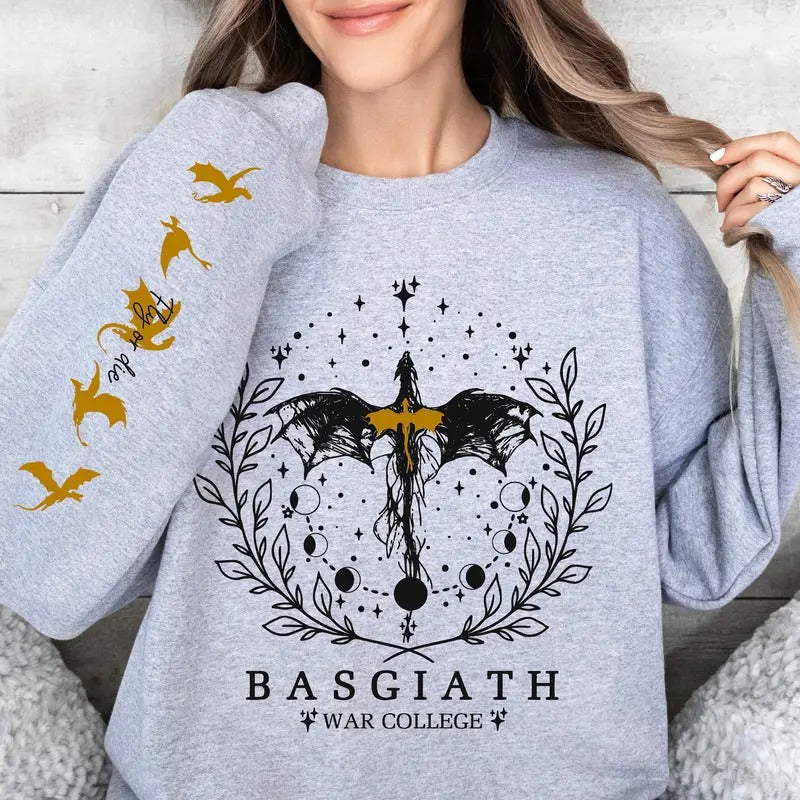 Fourth Wing Print Sleeve Basgiath War College Creneck Dragon Rider Riders Quadrant Fantasy Reader Bookish T-Shirts, Hoodie, Sweatshirt - T-Shirt, Sweatshirt, Hoodie