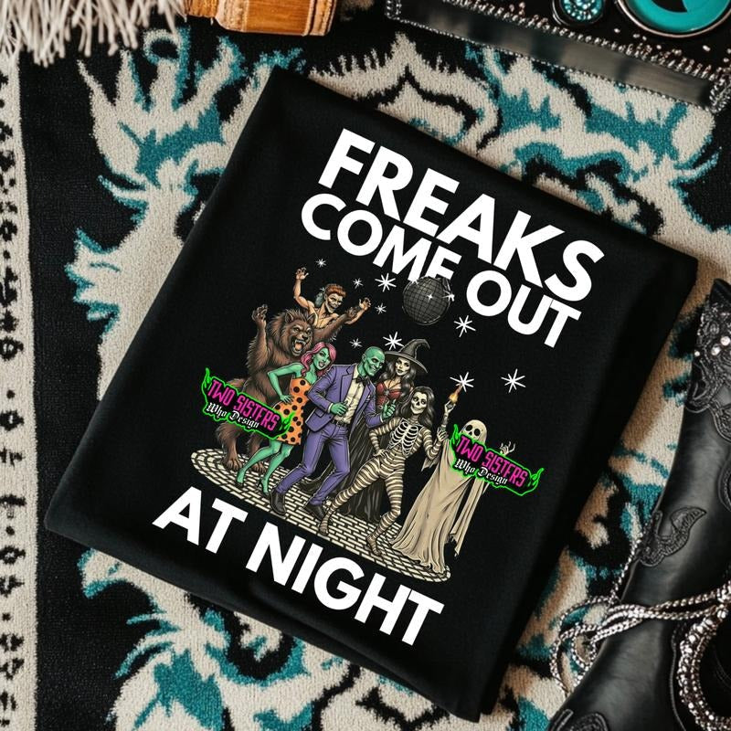 Freaks Come Out Night Vintage Casual Long Sleeve Grunge Alt Edgy Streetwear Womenswear Everyday Halloween Piece Statement T-Shirts, Hoodie, Sweatshirt - T-Shirt, Sweatshirt, Hoodie
