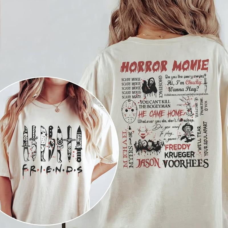 Friends Halloween Shirt Spooky Halloween Shirt Halloween Friends Halloween Horror Scary Movie Womenswear Horror Characters Friends Shirt T-Shirts, Hoodie, Sweatshirt - T-Shirt, Sweatshirt, Hoodie