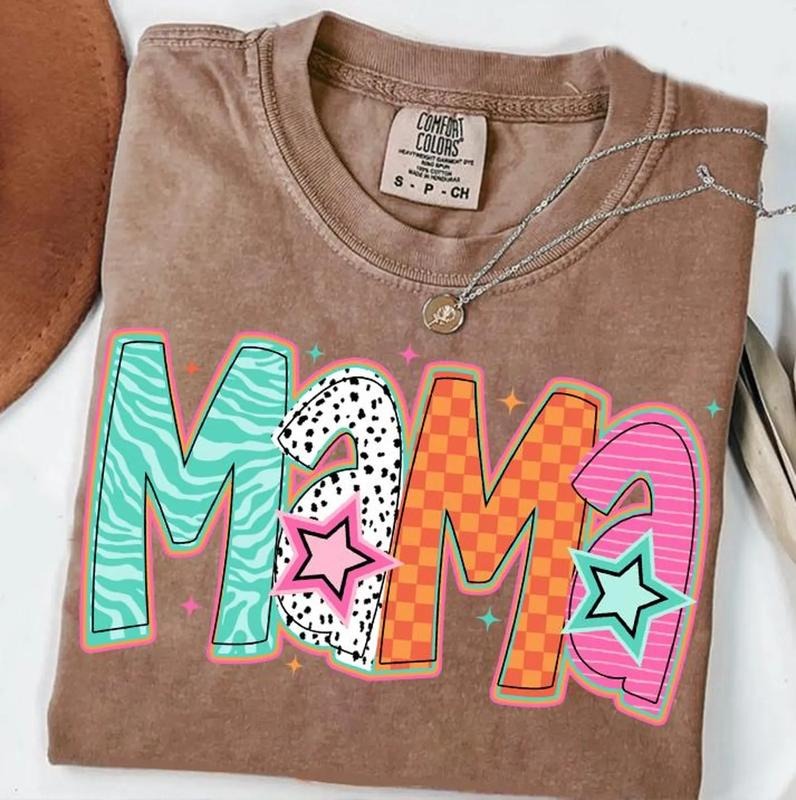 Funky Colorful Mama Shirt ~ Relaxed Fit Printed USA Womenswear Casual Comfort Cotton Top Athletic Boho Chic T-Shirts, Hoodie, Sweatshirt - T-Shirt, Sweatshirt, Hoodie