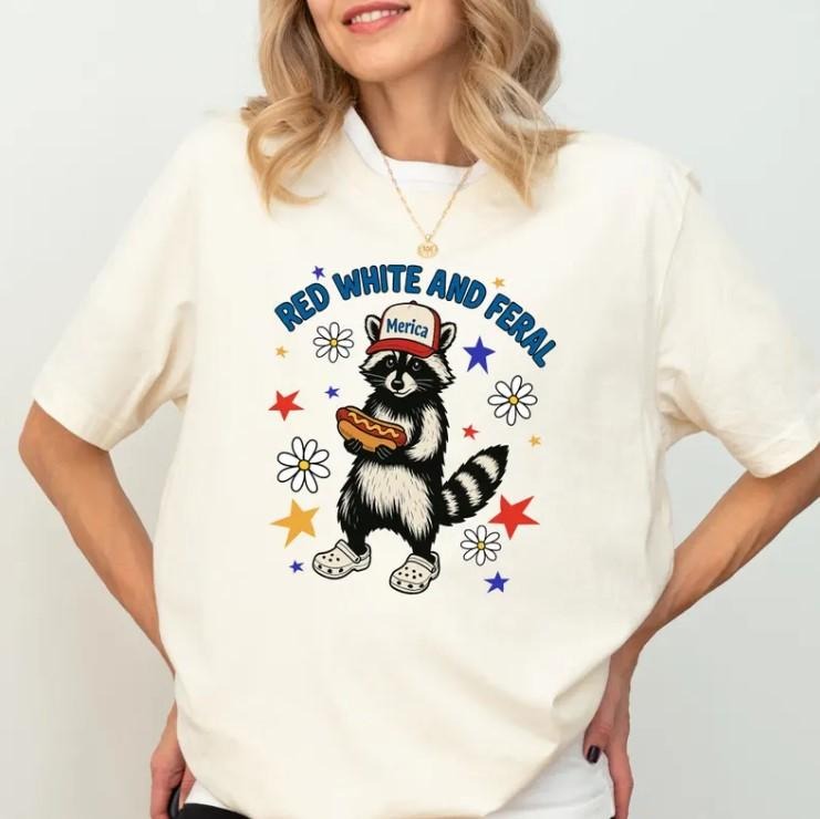 Funny 4th July Shirt American Shirt Feral Free Shirt Funny Raccoon Hot Dog Shirt T-Shirts, Hoodie, Sweatshirt - T-Shirt, Sweatshirt, Hoodie