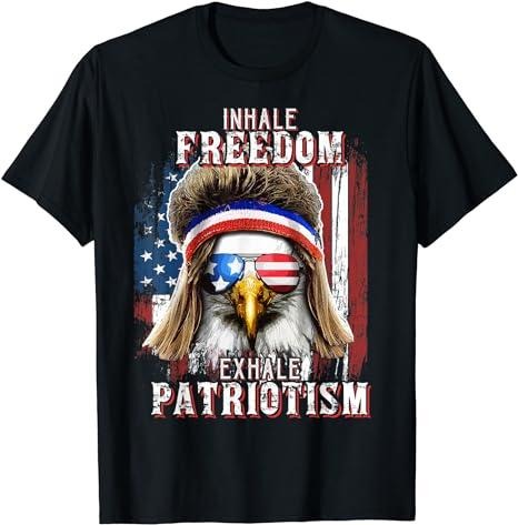 Funny 4th July Shirts Inhale Freedom Exhale Patriotism Eagle Mullet July 4th Menswear Top Casual Cotton Casual Cotton T-Shirts, Hoodie, Sweatshirt - T-Shirt, Sweatshirt, Hoodie