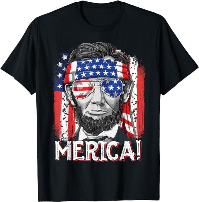 Funny 4th July Shirts Lincoln 4th July Merica American Flag Menswear Top Casual Cotton Basic T-Shirts, Hoodie, Sweatshirt - T-Shirt, Sweatshirt, Hoodie