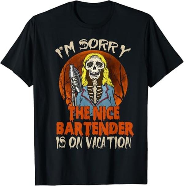 Funny Bar Shirts Nice Bartender Scary Skeleton Bearding Halloween Menswear Top Funny Shirts Night Out Casual Classic T-Shirts, Hoodie, Sweatshirt - T-Shirt, Sweatshirt, Hoodie