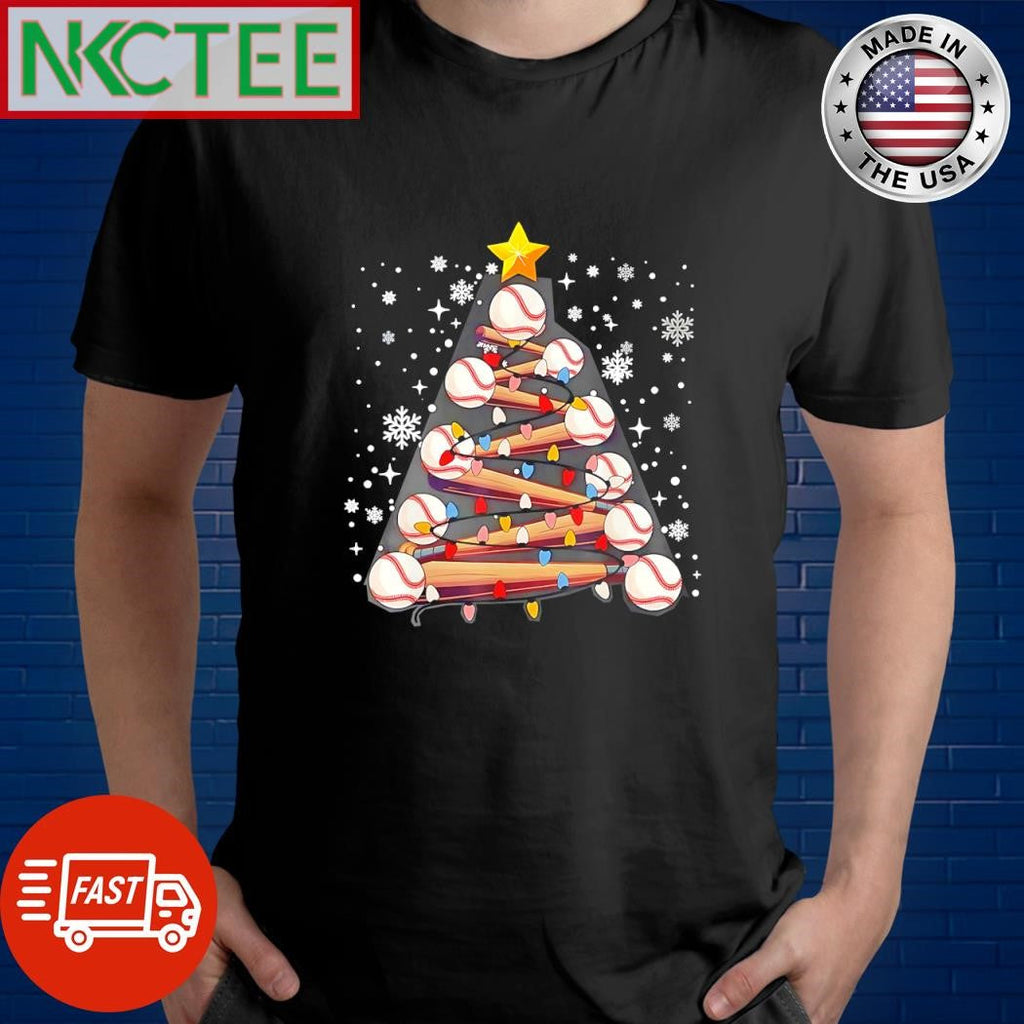 Funny Baseball balls and bats Christmas tree snow shirt Unisex T-shirt, Sweatshirt, Hoodie, Long Sleeve Tee - T-Shirt, Sweatshirt, Hoodie