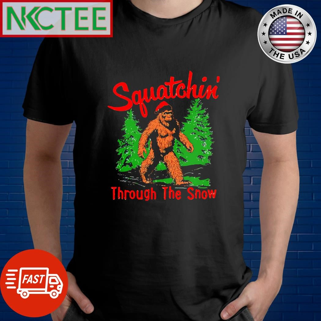 Funny Bigfoot Squatching’ Through The Snow Christmas shirt Unisex T-shirt, Sweatshirt, Hoodie, Long Sleeve Tee - T-Shirt, Sweatshirt, Hoodie