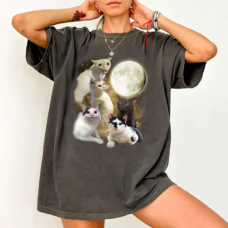Funny Cats Meme Shirt Vintage Cats Moon Funny Cat Meme Retro Y2k Galaxy Cat Shirt Humor Cats Cat Lover Shirt Cat Mom Cat Dad Casual Tops Unhinged Menswear Comfy Cotton Fabric Relaxed Fit Chic T-Shirts, Hoodie, Sweatshirt - T-Shirt, Sweatshirt, Hoodie