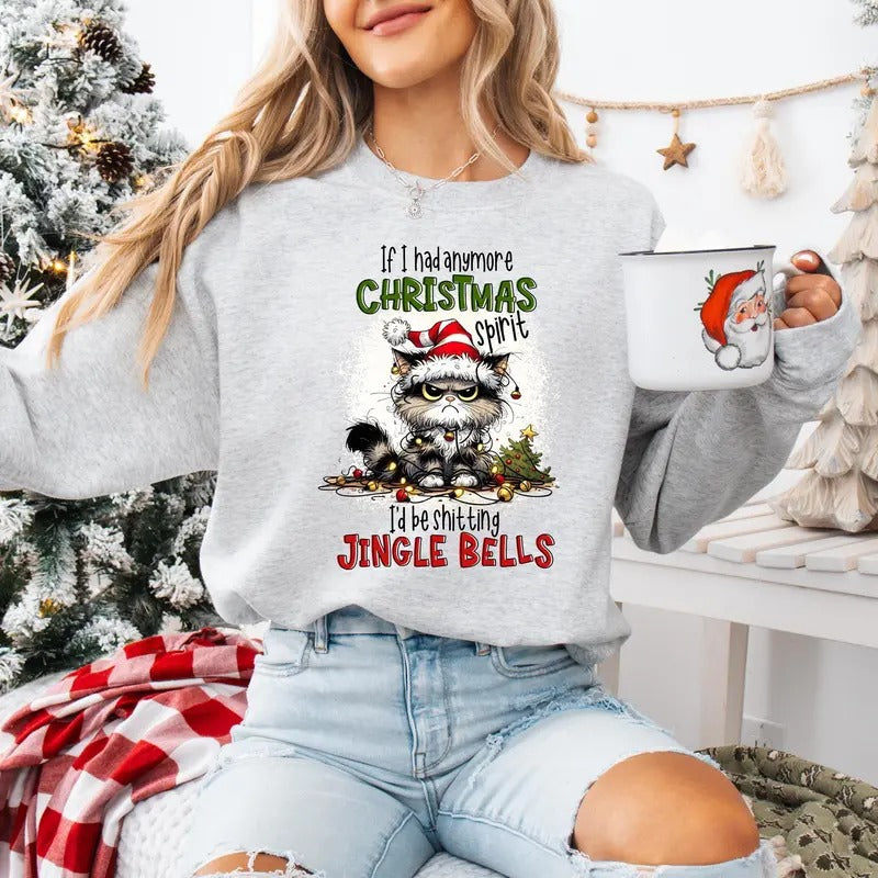 Funny Shirt If I Had Anymore Spirit I'D Be Shitting Jingle Bells Funny Angry Cat Santa Shirt T-Shirts, Hoodie, Sweatshirt - T-Shirt, Sweatshirt, Hoodie