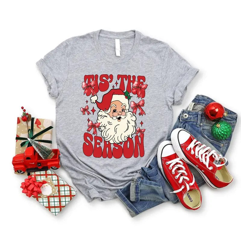 Funny Tis Season Shirt Santa Xmas Party Shirt Santa Coquette Bow T-Shirts, Hoodie, Sweatshirt - T-Shirt, Sweatshirt, Hoodie