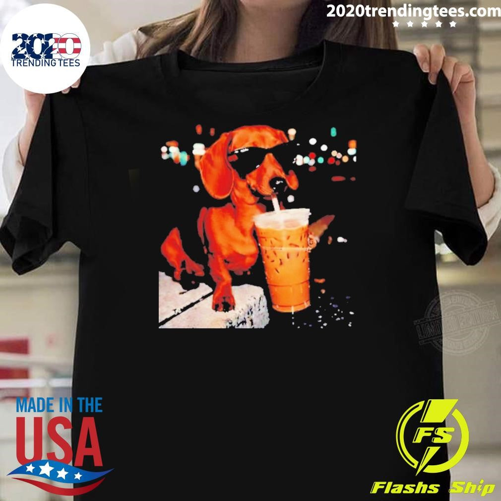 Funny Dachshund Drinking Iced Coffee Meme Shirt Unisex T-shirt, Sweatshirt, Hoodie, Long Sleeve Tee - T-Shirt, Sweatshirt, Hoodie