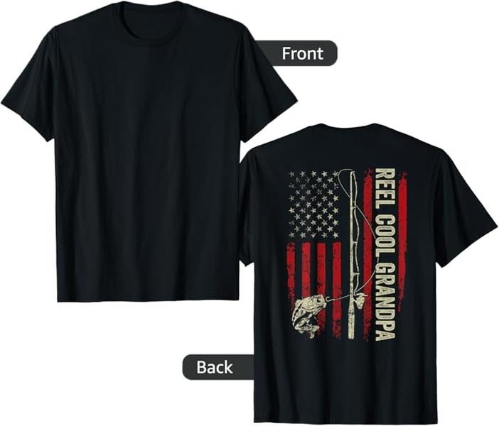 Funny Grandpa Shirt Grandfather Reel Cool Grandpa Fishing American Flag Patriotic ( Back) Menswear Casual Cotton Top T-Shirts, Hoodie, Sweatshirt - T-Shirt, Sweatshirt, Hoodie