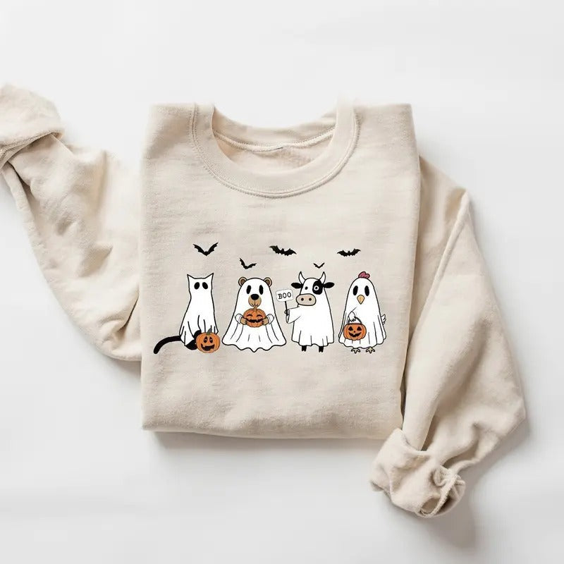 Funny Halloween Ghost Animal Ghost Cat Ghost Cow Ghost Chicken Halloween Funny Halloween Shirt Spooky Season Shirt T-Shirts, Hoodie, Sweatshirt - T-Shirt, Sweatshirt, Hoodie