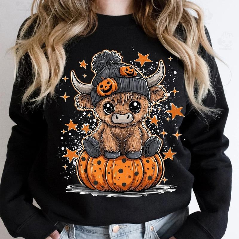 Funny Highland Cow Halloween Moo I Mean Boo Fall Cute Pumpkin Cow Trick Treat Retro Spooky Cow T-Shirts, Hoodie, Sweatshirt - T-Shirt, Sweatshirt, Hoodie