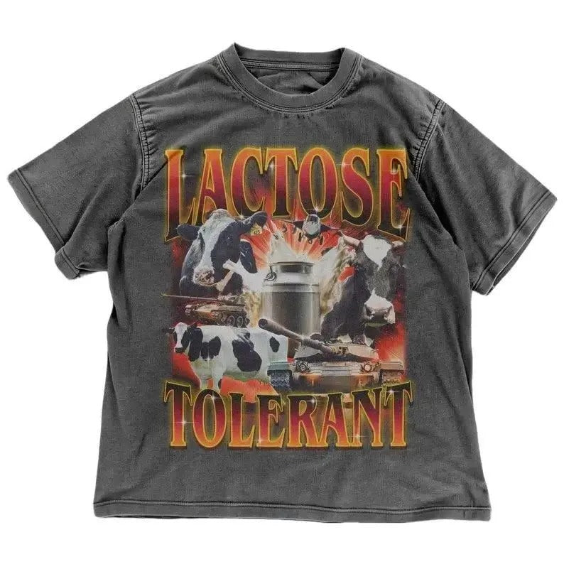 Funny Lactose Tolerant Cow Shirt Cow Vintage 90s Meme Dairy Humor Cringey Shirt Gen Z Humor Ironic Cotton T-Shirts, Hoodie, Sweatshirt - T-Shirt, Sweatshirt, Hoodie
