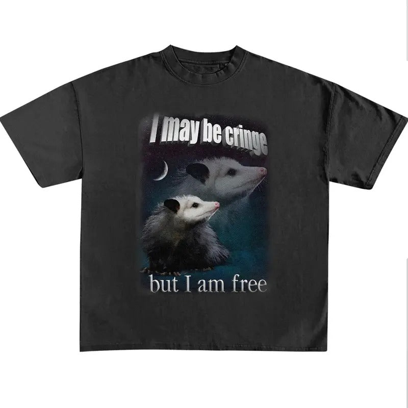 Funny Meme Shirt I May Be Cringe But I Am Free Possum Shirt Retro Opossums Sarcastic Animal Trash Panda Humorous Quote T-Shirts, Hoodie, Sweatshirt - T-Shirt, Sweatshirt, Hoodie