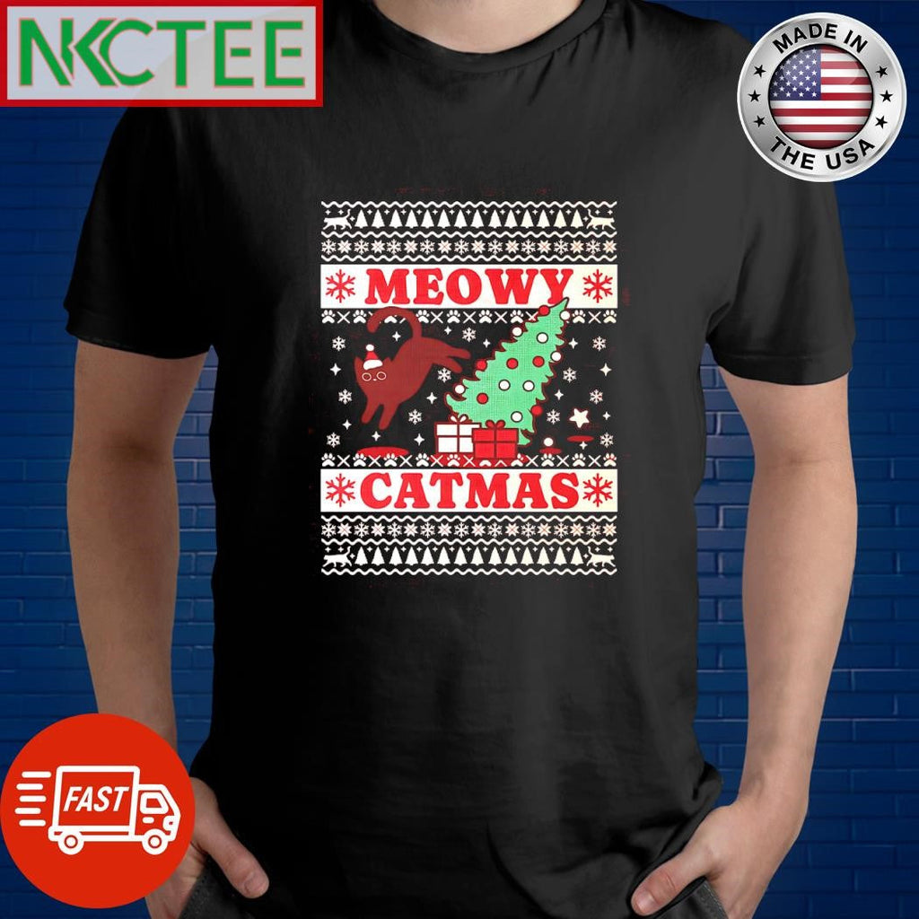 Funny Meowy catmas ugly Christmas cat shirt Unisex T-shirt, Sweatshirt, Hoodie, Long Sleeve Tee - T-Shirt, Sweatshirt, Hoodie