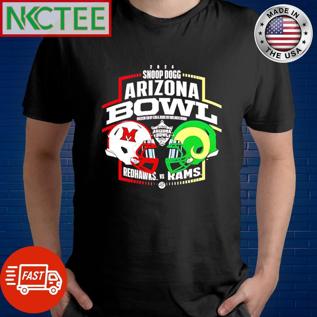 Funny Miami Redhawks vs Colorado State Rams 2024 Snoop Dogg Arizona Bowl head to head helmet shirt - T-Shirt, Sweatshirt, Hoodie