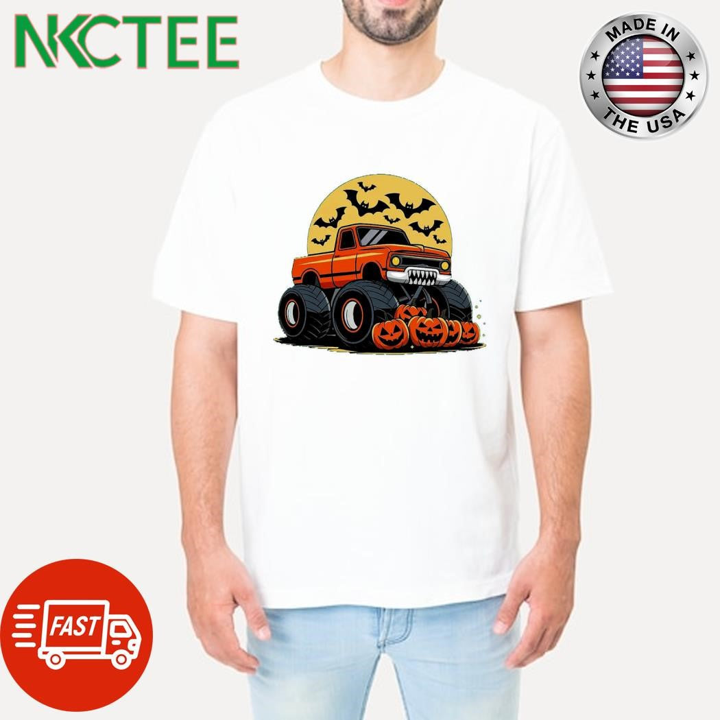 Funny Monster Truck Pumpkins bats moon Halloween shirt Unisex T-shirt, Sweatshirt, Hoodie, Long Sleeve Tee - T-Shirt, Sweatshirt, Hoodie