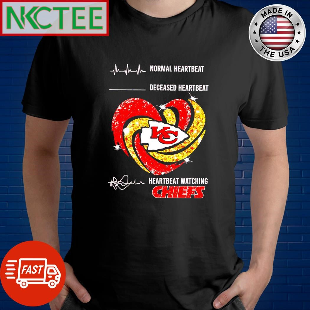 Funny Normal Heartbeat deceased heartbeat heartbeat watching Kansas City Chiefs 2025 rhinestone heart shirt - T-Shirt, Sweatshirt, Hoodie